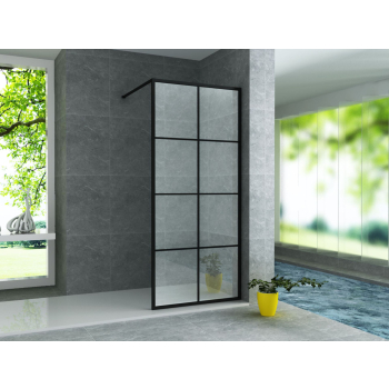 ALONI - Paroi de douche noir mat à carreaux