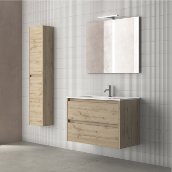 Meuble colonne de salle de bain sansa gris sable 60x57 2 tiroirs